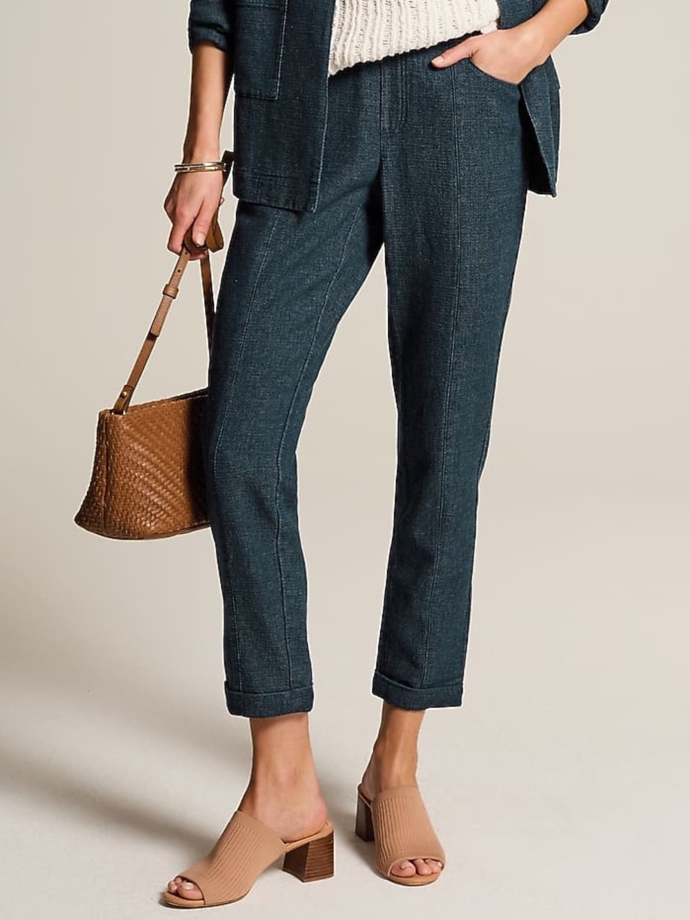 J JILL NWT XL Pure Jill Indigo Cuffed Pants in Midnight Wash • Hemp Cotton Blend